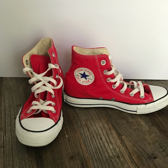 red converse high tops size 5